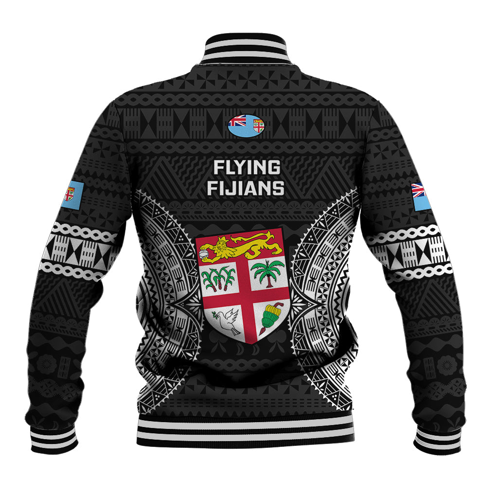 Fiji Rugby Baseball Jacket 2023 Fijian Tapa Pattern World Cup Black - Wonder Print Shop