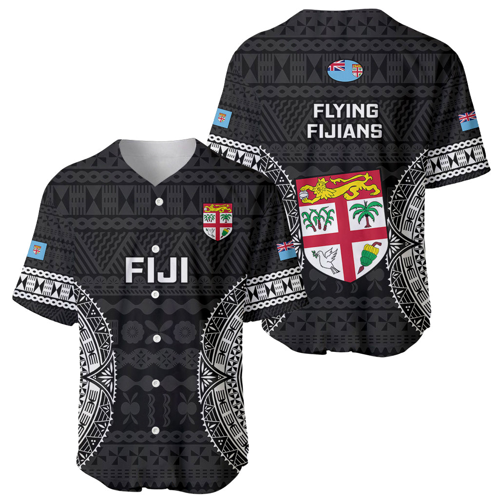 Fiji Rugby Baseball Jersey 2023 Fijian Tapa Pattern World Cup Black - Wonder Print Shop