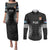 Fiji Rugby Couples Matching Puletasi Dress and Long Sleeve Button Shirts 2023 Fijian Tapa Pattern World Cup Black - Wonder Print Shop