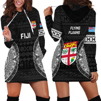 Fiji Rugby Hoodie Dress 2023 Fijian Tapa Pattern World Cup Black - Wonder Print Shop