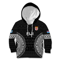 Fiji Rugby Kid Hoodie 2023 Fijian Tapa Pattern World Cup Black - Wonder Print Shop