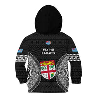 Fiji Rugby Kid Hoodie 2023 Fijian Tapa Pattern World Cup Black - Wonder Print Shop