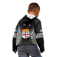 Fiji Rugby Kid Hoodie 2023 Fijian Tapa Pattern World Cup Black - Wonder Print Shop