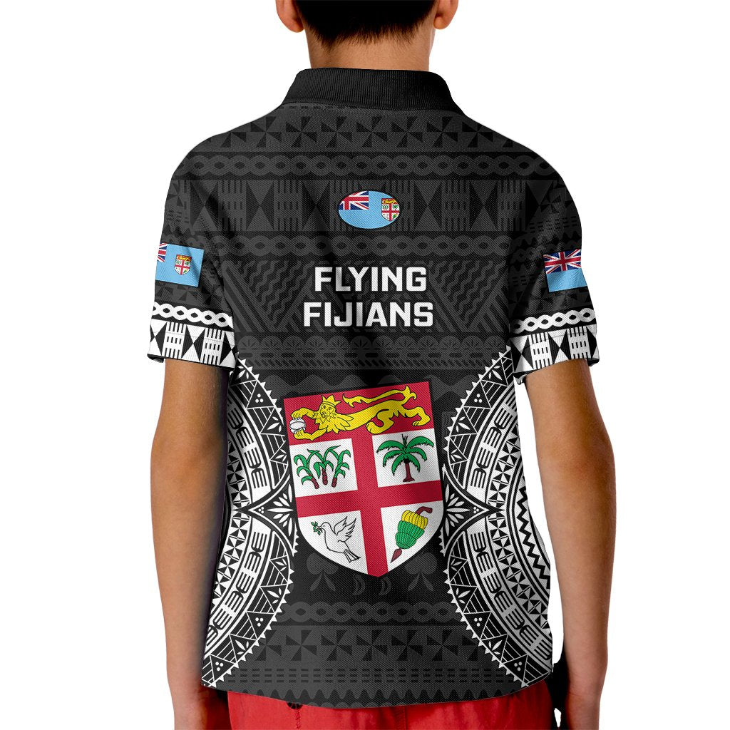 Fiji Rugby Kid Polo Shirt 2023 Fijian Tapa Pattern World Cup Black - Wonder Print Shop