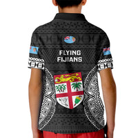 Fiji Rugby Kid Polo Shirt 2023 Fijian Tapa Pattern World Cup Black - Wonder Print Shop