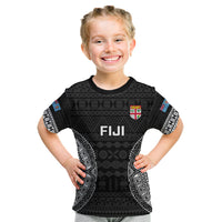 Fiji Rugby Kid T Shirt 2023 Fijian Tapa Pattern World Cup Black - Wonder Print Shop
