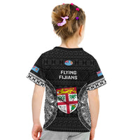 Fiji Rugby Kid T Shirt 2023 Fijian Tapa Pattern World Cup Black - Wonder Print Shop