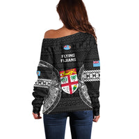 Fiji Rugby Off Shoulder Sweater 2023 Fijian Tapa Pattern World Cup Black - Wonder Print Shop