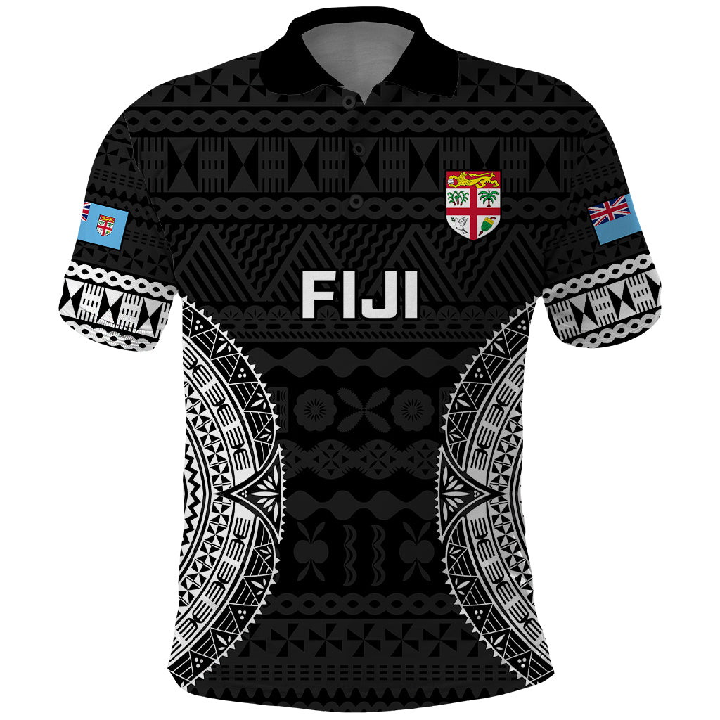 Fiji Rugby Polo Shirt 2023 Fijian Tapa Pattern World Cup Black - Wonder Print Shop