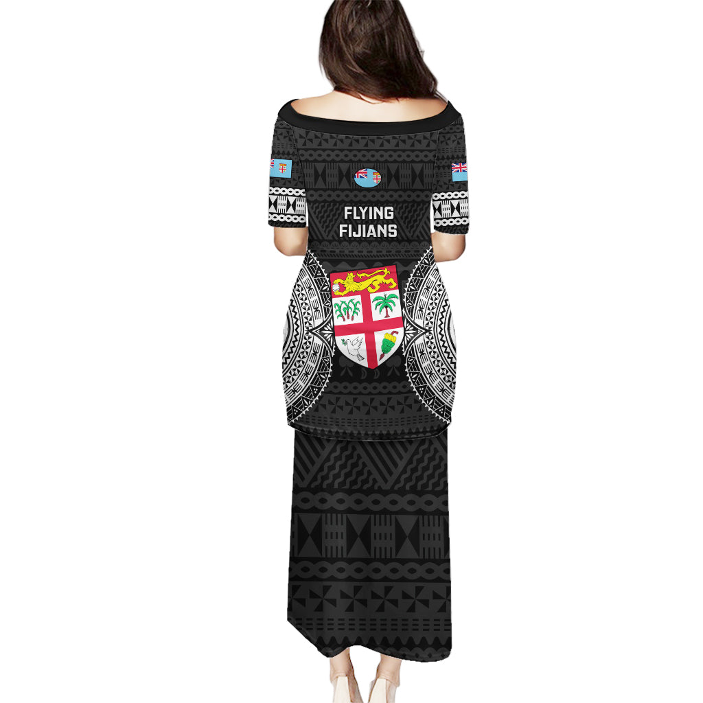 Fiji Rugby Puletasi 2023 Fijian Tapa Pattern World Cup Black - Wonder Print Shop