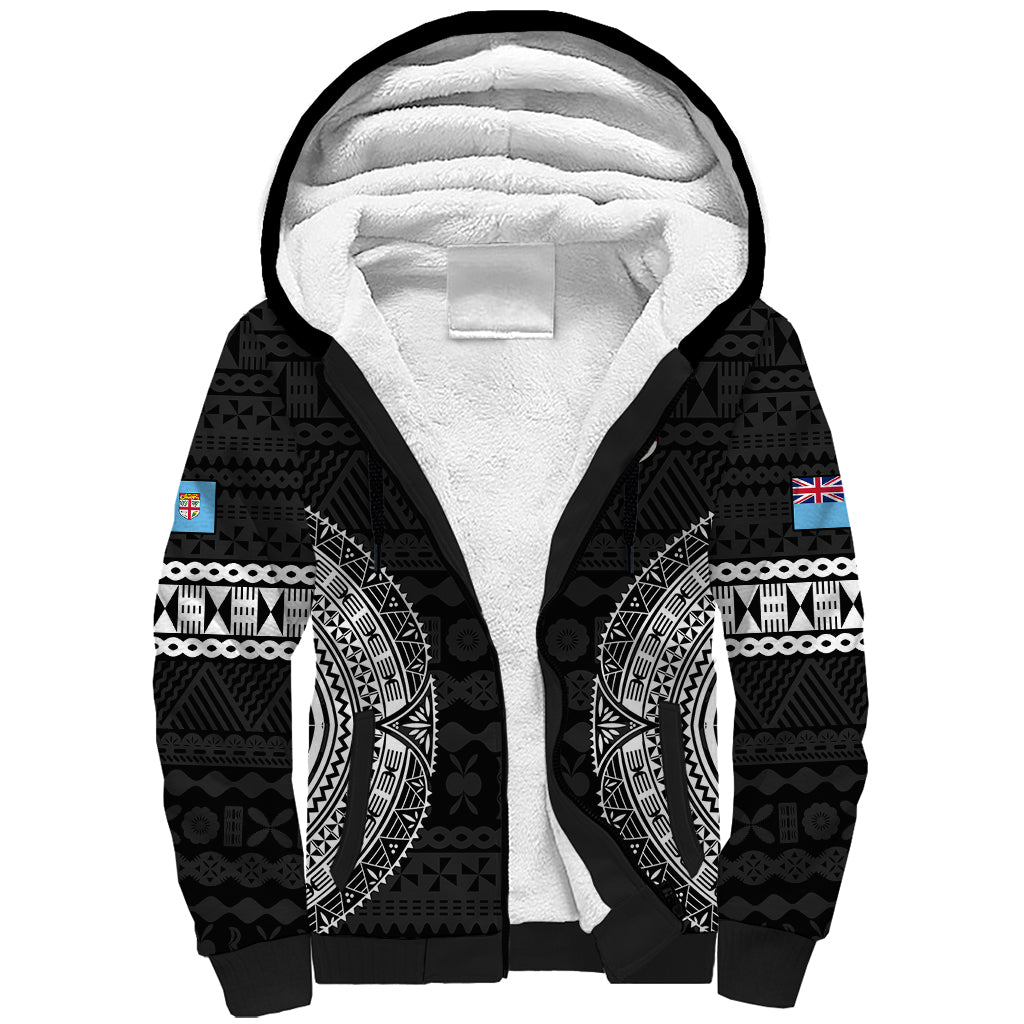 Fiji Rugby Sherpa Hoodie 2023 Fijian Tapa Pattern World Cup Black - Wonder Print Shop