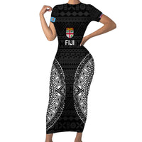 Fiji Rugby Short Sleeve Bodycon Dress 2023 Fijian Tapa Pattern World Cup Black - Wonder Print Shop