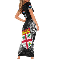 Fiji Rugby Short Sleeve Bodycon Dress 2023 Fijian Tapa Pattern World Cup Black - Wonder Print Shop