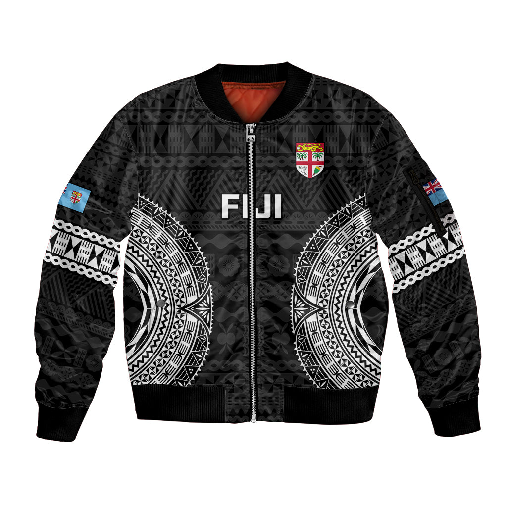Fiji Rugby Sleeve Zip Bomber Jacket 2023 Fijian Tapa Pattern World Cup Black - Wonder Print Shop