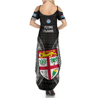 Fiji Rugby Summer Maxi Dress 2023 Fijian Tapa Pattern World Cup Black - Wonder Print Shop
