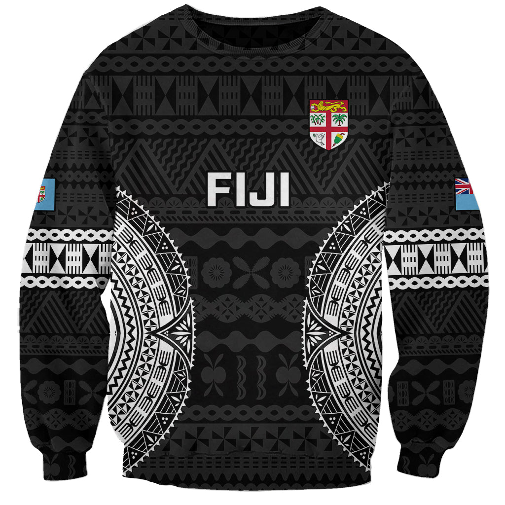 Fiji Rugby Sweatshirt 2023 Fijian Tapa Pattern World Cup Black - Wonder Print Shop
