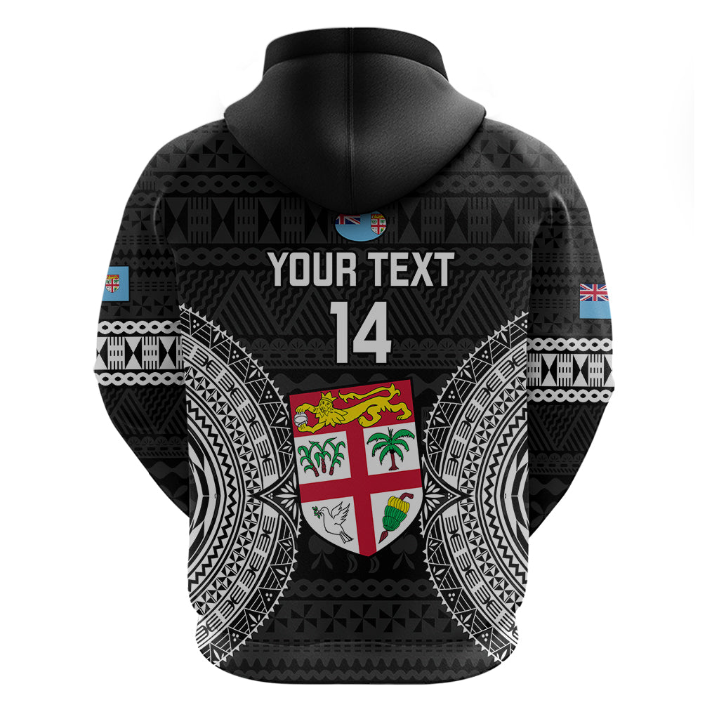 Custom Fiji Rugby Hoodie 2023 Fijian Tapa Pattern World Cup Black - Wonder Print Shop