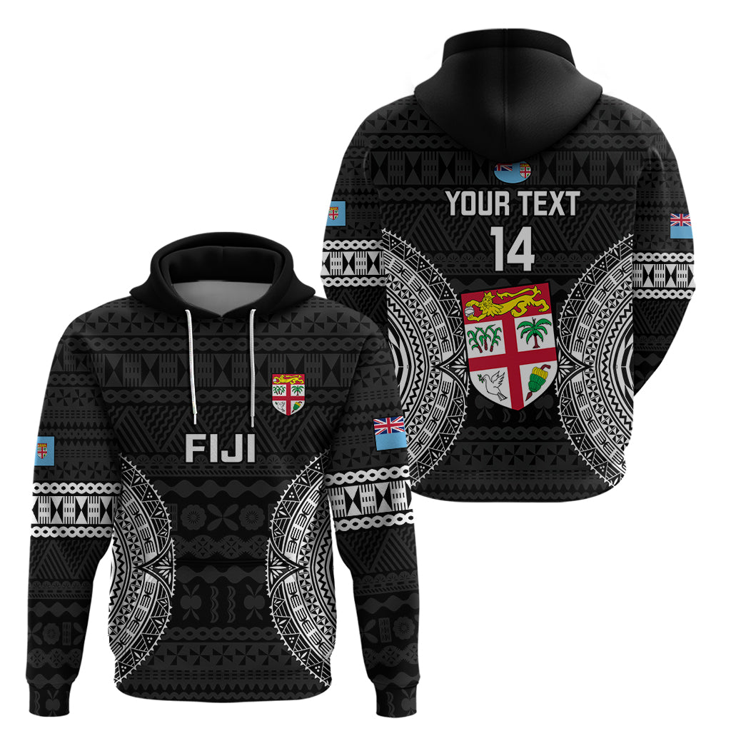 Custom Fiji Rugby Hoodie 2023 Fijian Tapa Pattern World Cup Black - Wonder Print Shop