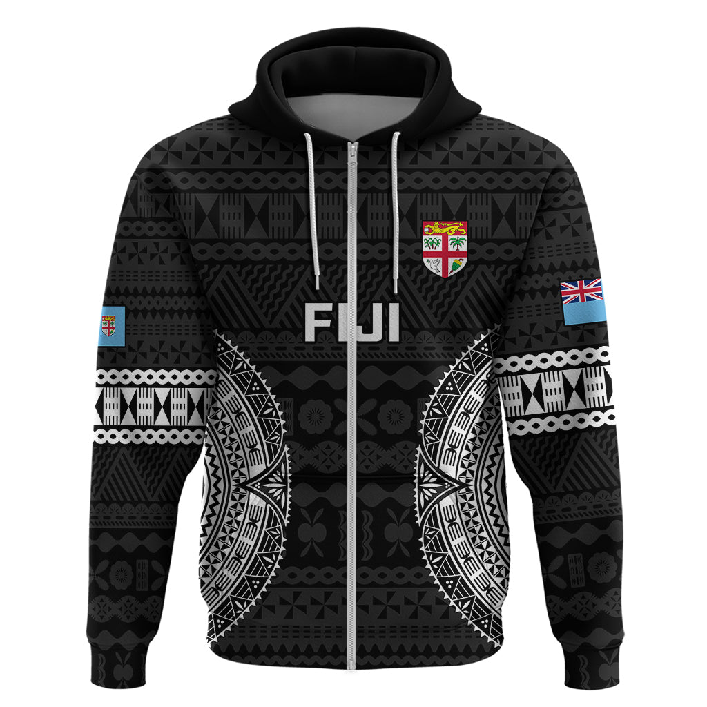 Custom Fiji Rugby Hoodie 2023 Fijian Tapa Pattern World Cup Black - Wonder Print Shop
