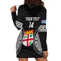 Custom Fiji Rugby Hoodie Dress 2023 Fijian Tapa Pattern World Cup Black - Wonder Print Shop