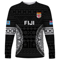 Custom Fiji Rugby Long Sleeve Shirt 2023 Fijian Tapa Pattern World Cup Black - Wonder Print Shop