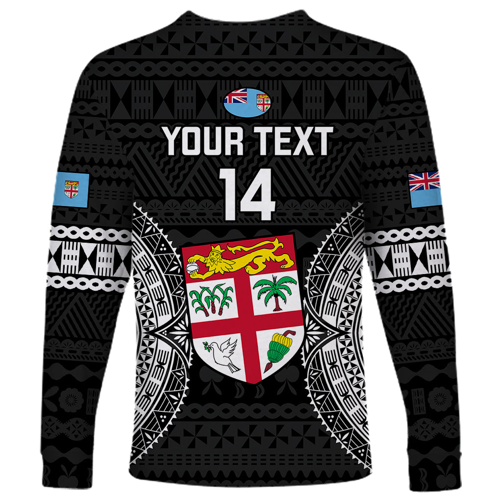 Custom Fiji Rugby Long Sleeve Shirt 2023 Fijian Tapa Pattern World Cup Black - Wonder Print Shop