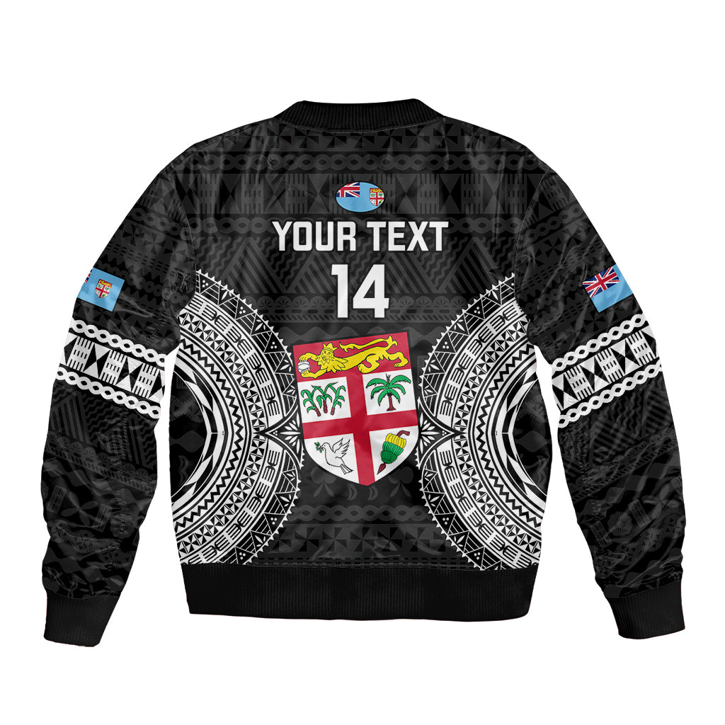 Custom Fiji Rugby Sleeve Zip Bomber Jacket 2023 Fijian Tapa Pattern World Cup Black - Wonder Print Shop