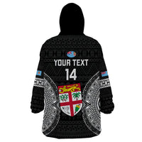 Custom Fiji Rugby Wearable Blanket Hoodie 2023 Fijian Tapa Pattern World Cup Black - Wonder Print Shop