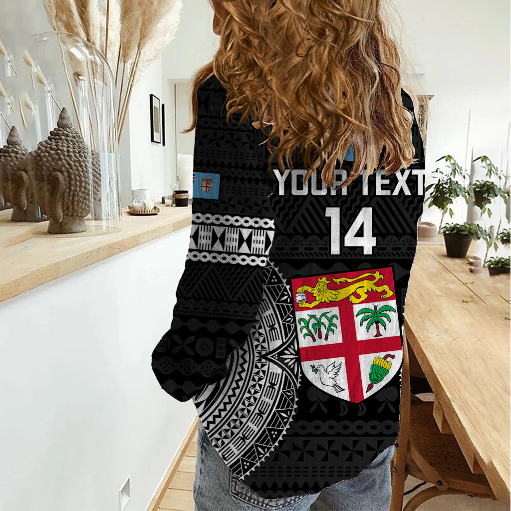 Custom Fiji Rugby Women Casual Shirt 2023 Fijian Tapa Pattern World Cup Black - Wonder Print Shop