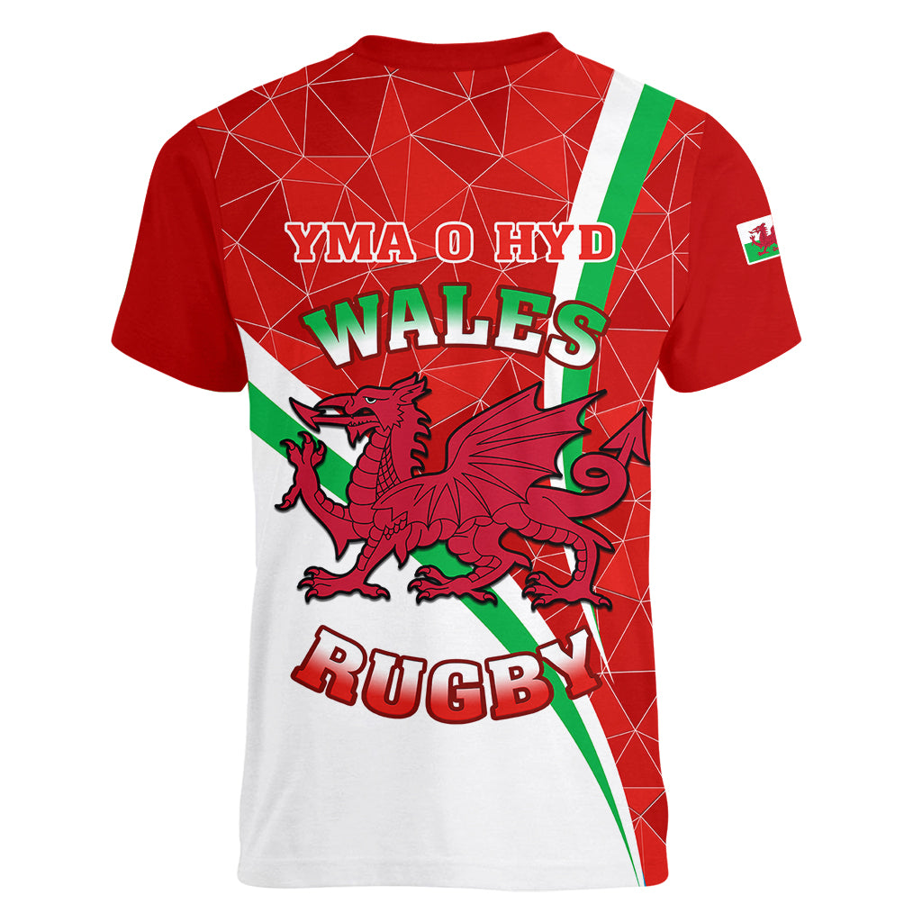 Wales Rugby Women V Neck T Shirt 2023 World Cup Cymru Curve Style - Wonder Print Shop