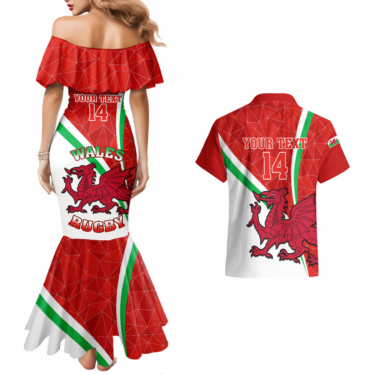 Custom Wales Rugby Couples Matching Mermaid Dress and Hawaiian Shirt 2023 World Cup Cymru Curve Style - Wonder Print Shop