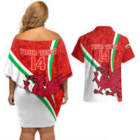 Custom Wales Rugby Couples Matching Off Shoulder Short Dress and Hawaiian Shirt 2023 World Cup Cymru Curve Style - Wonder Print Shop