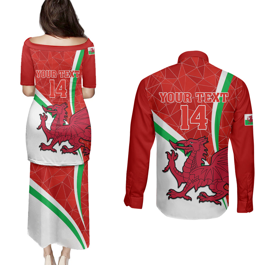 Custom Wales Rugby Couples Matching Puletasi Dress and Long Sleeve Button Shirts 2023 World Cup Cymru Curve Style - Wonder Print Shop