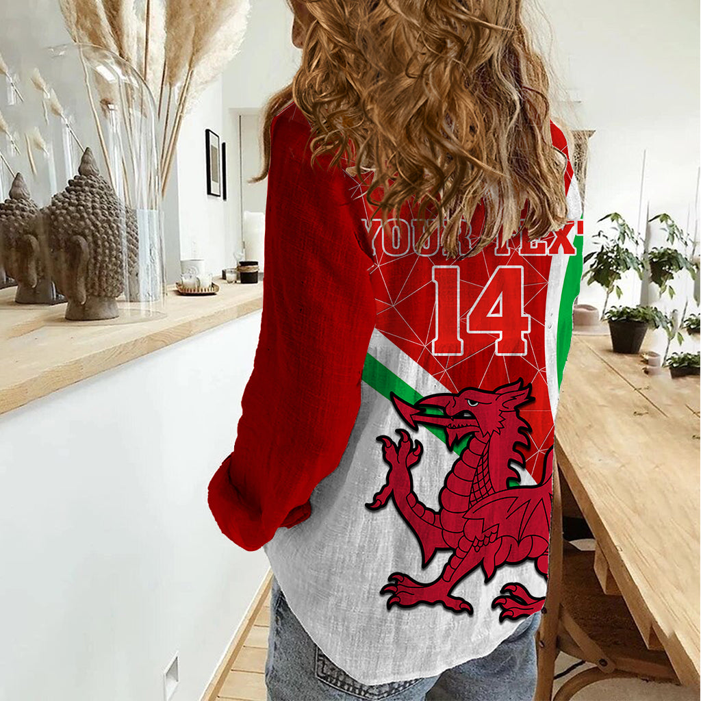 Custom Wales Rugby Women Casual Shirt 2023 World Cup Cymru Curve Style - Wonder Print Shop