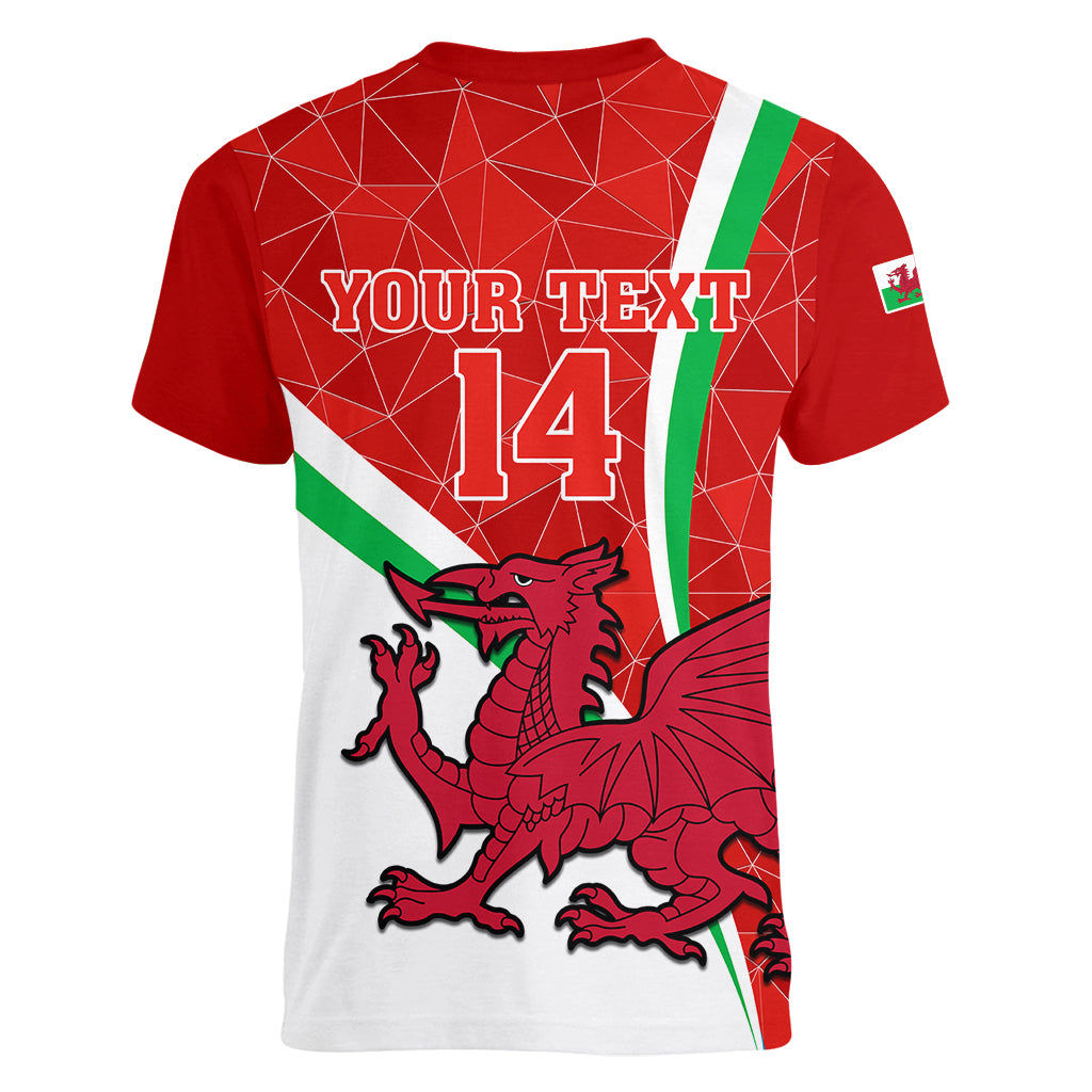 Custom Wales Rugby Women V Neck T Shirt 2023 World Cup Cymru Curve Style - Wonder Print Shop