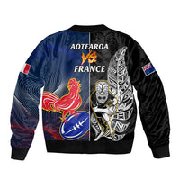 New Zealand And France Rugby Bomber Jacket All Black With Les Bleus Together 2023 World Cup - Wonder Print Shop