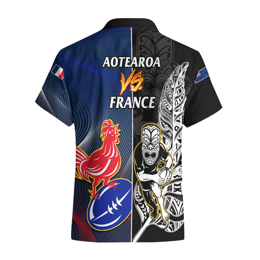 New Zealand And France Rugby Hawaiian Shirt All Black With Les Bleus Together 2023 World Cup - Wonder Print Shop