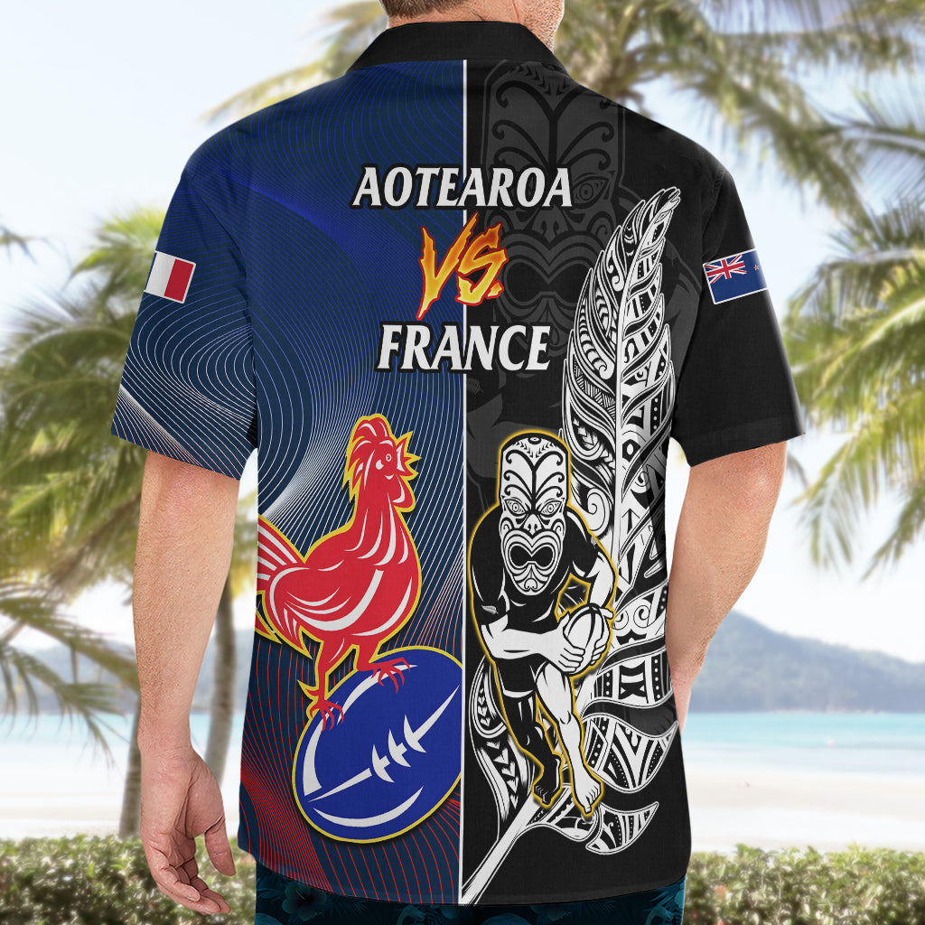 New Zealand And France Rugby Hawaiian Shirt All Black With Les Bleus Together 2023 World Cup - Wonder Print Shop