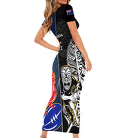 New Zealand And France Rugby Short Sleeve Bodycon Dress All Black With Les Bleus Together 2023 World Cup - Wonder Print Shop