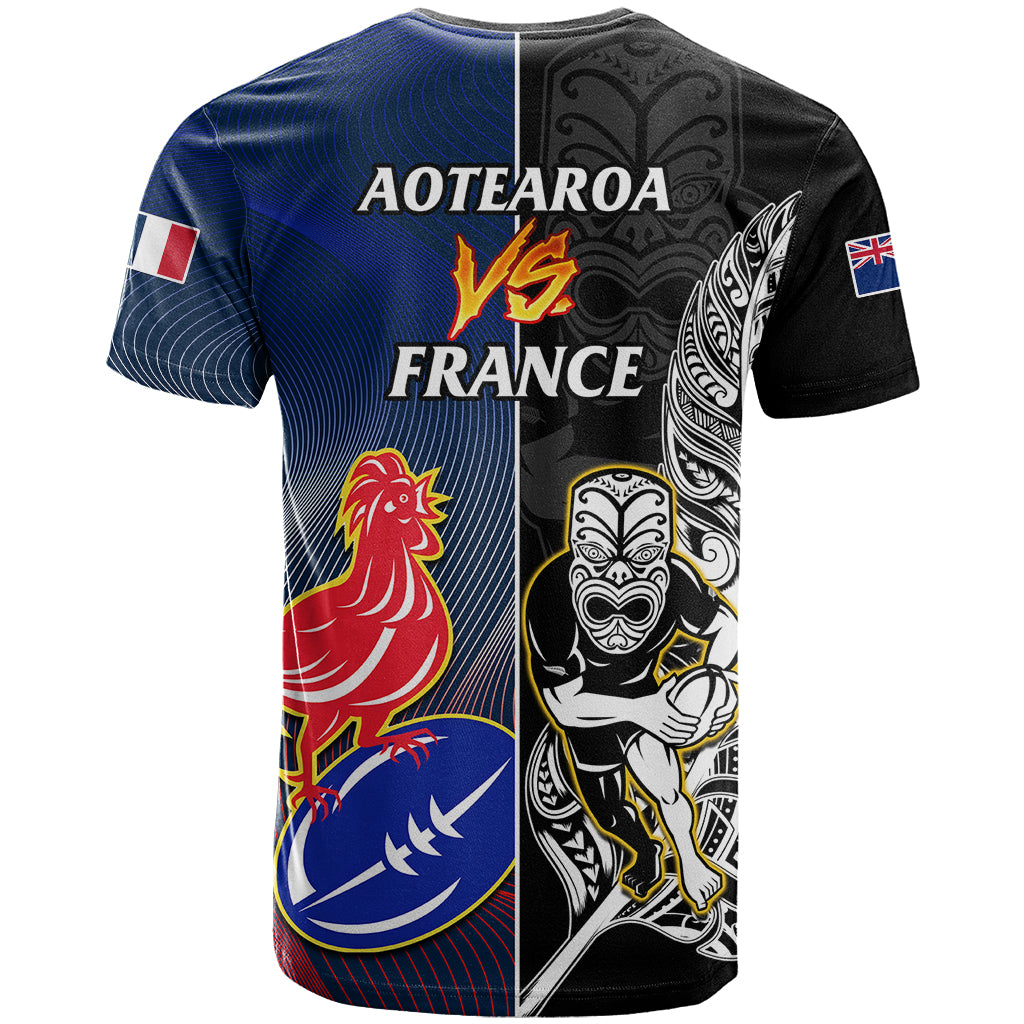 New Zealand And France Rugby T Shirt All Black With Les Bleus Together 2023 World Cup - Wonder Print Shop