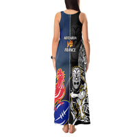 New Zealand And France Rugby Tank Maxi Dress All Black With Les Bleus Together 2023 World Cup - Wonder Print Shop