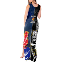New Zealand And France Rugby Tank Maxi Dress All Black With Les Bleus Together 2023 World Cup - Wonder Print Shop