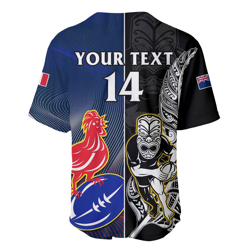 Custom New Zealand And France Rugby Baseball Jersey All Black With Les Bleus Together 2023 World Cup - Wonder Print Shop