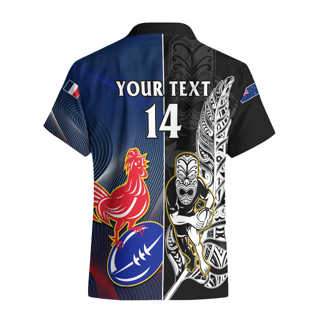 Custom New Zealand And France Rugby Hawaiian Shirt All Black With Les Bleus Together 2023 World Cup - Wonder Print Shop
