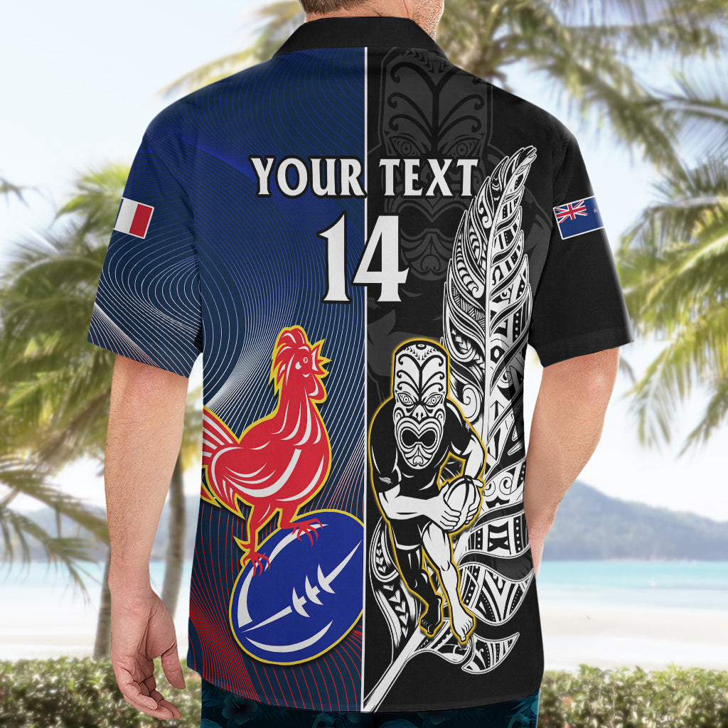Custom New Zealand And France Rugby Hawaiian Shirt All Black With Les Bleus Together 2023 World Cup - Wonder Print Shop