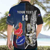 Custom New Zealand And France Rugby Hawaiian Shirt All Black With Les Bleus Together 2023 World Cup - Wonder Print Shop