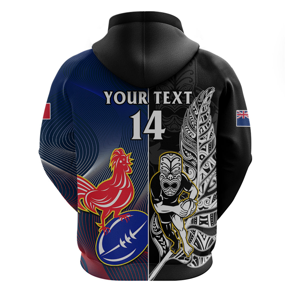 Custom New Zealand And France Rugby Hoodie All Black With Les Bleus Together 2023 World Cup - Wonder Print Shop