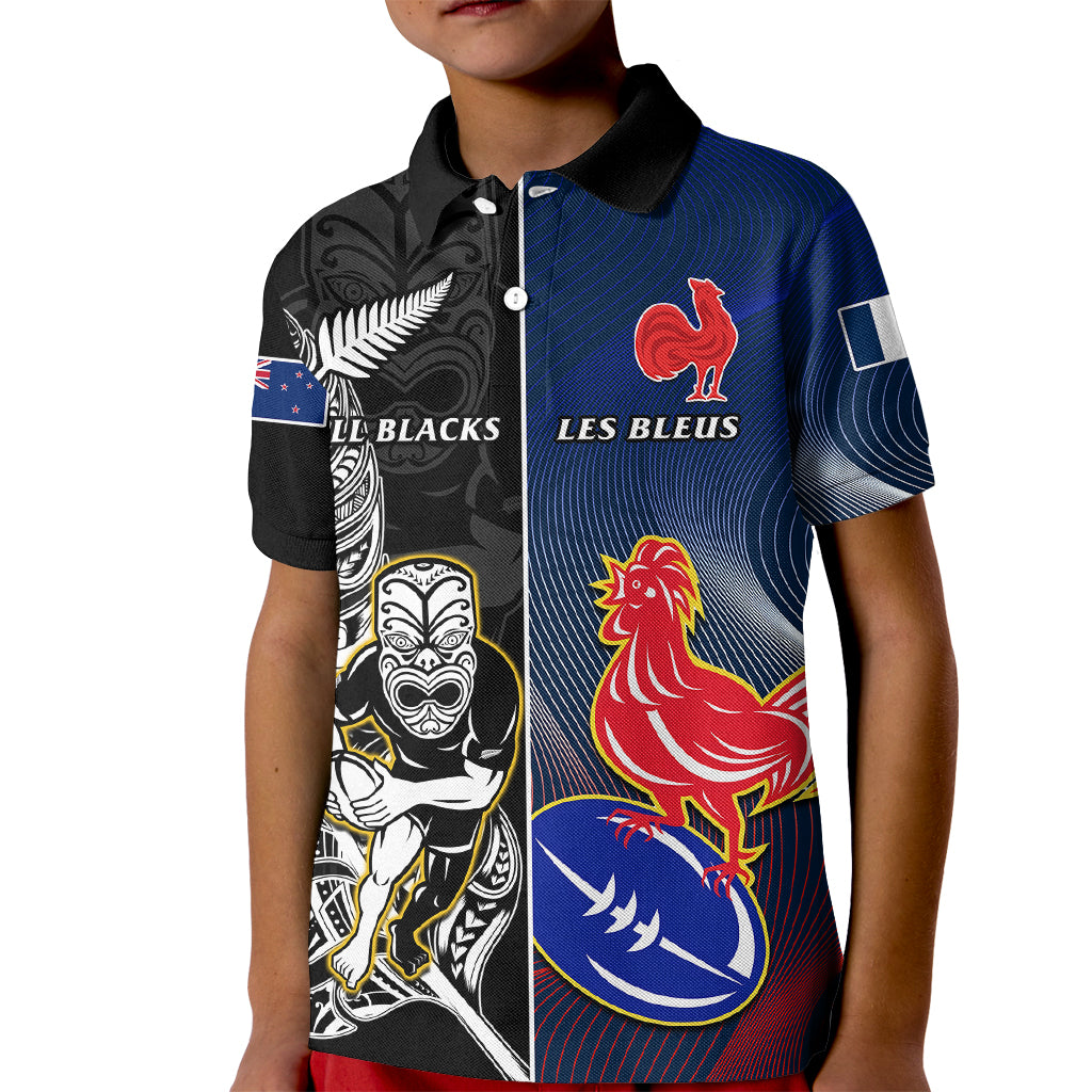 custom-new-zealand-and-france-rugby-kid-polo-shirt-all-black-with-les-bleus-together-2023-world-cup