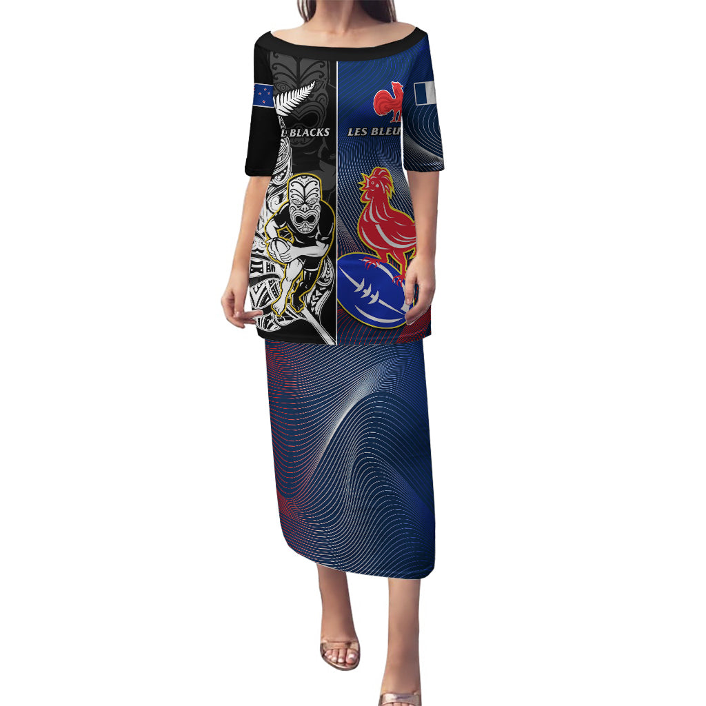 Custom New Zealand And France Rugby Puletasi All Black With Les Bleus Together 2023 World Cup - Wonder Print Shop