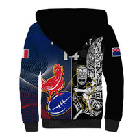 Custom New Zealand And France Rugby Sherpa Hoodie All Black With Les Bleus Together 2023 World Cup - Wonder Print Shop